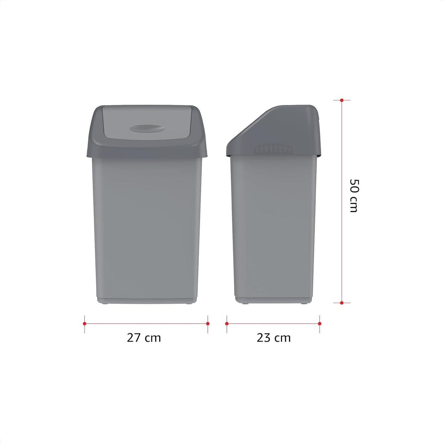 Cosmoplast 20L Flip-Top Waste Bin With Swing Lid, Pearl Grey