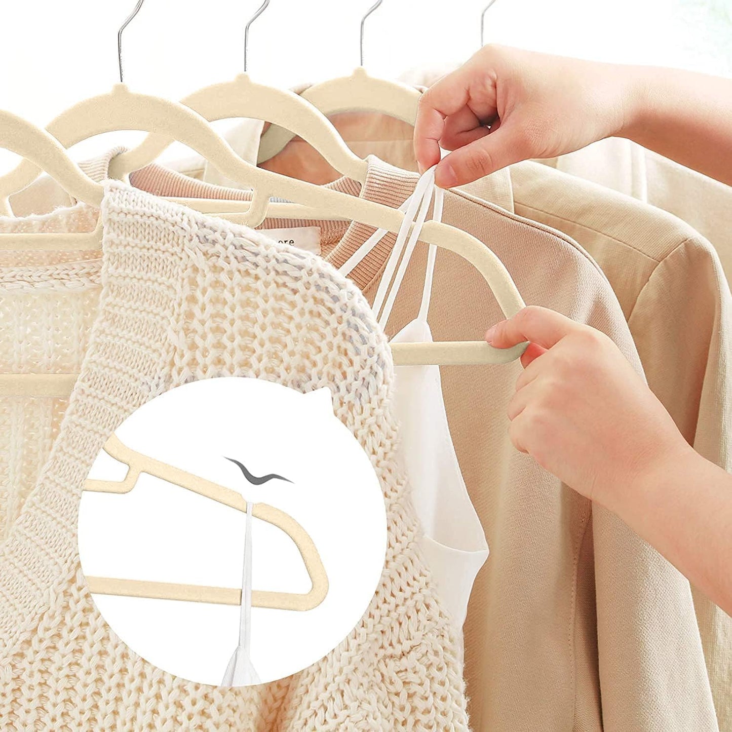 Red Dot Gift®10-Pack Beige Non-Slip Velvet Hangers 42cm With 360 Degree Rotatable Hook - Durable & Slim - Non Slip Hangers for Coat Hangers - Pant Hangers…