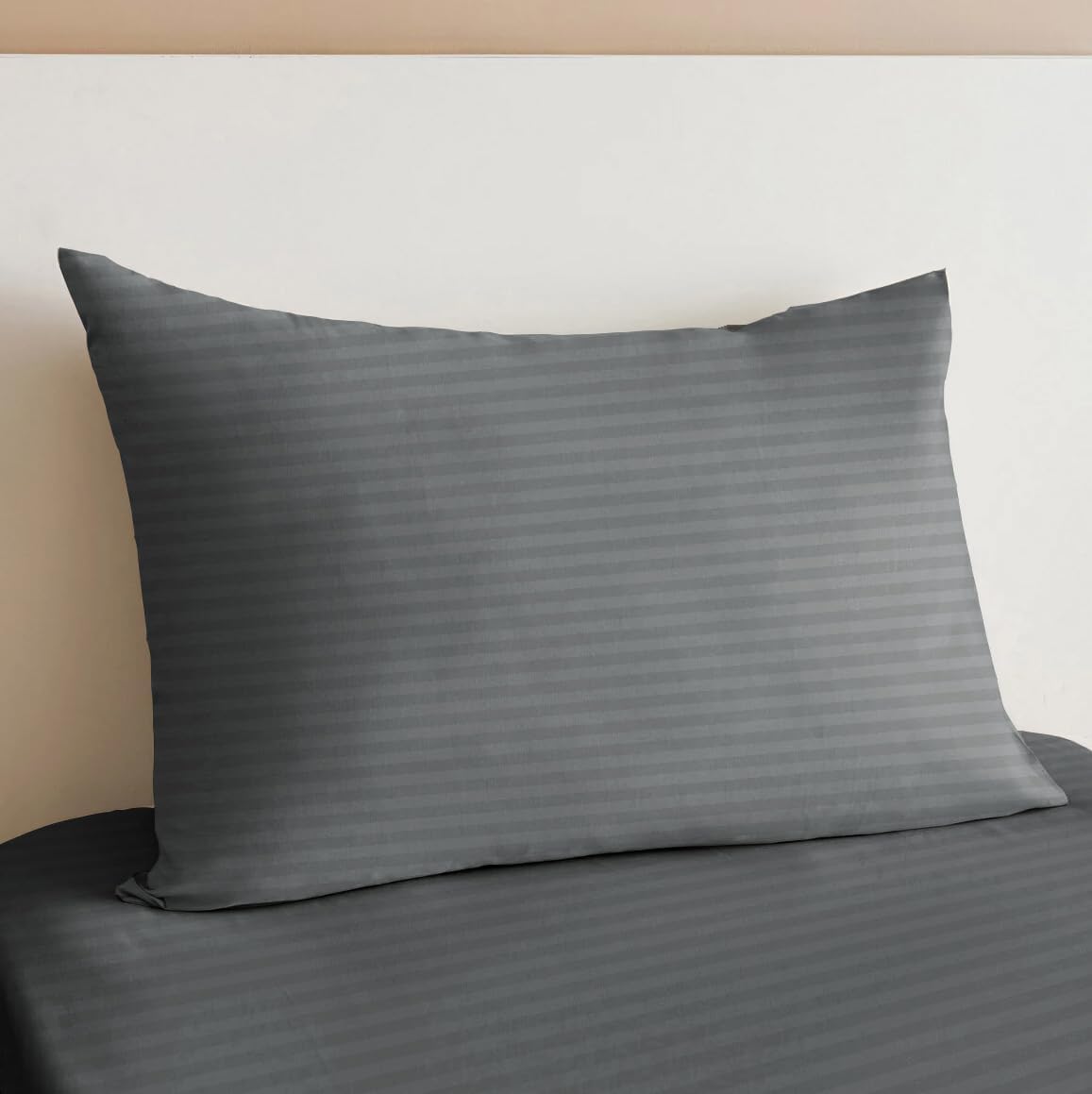 Sleep Well Microfiber Stripe Fitted Sheet with Pillowcase Set - 90x200+17cm (Grey)