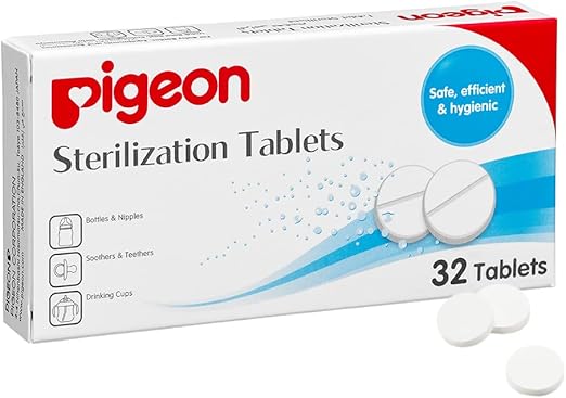 Pigeon Sterilizing Tabs, Safe, Efficient And Hygienic, Rinse Free, Travel Friendly, White