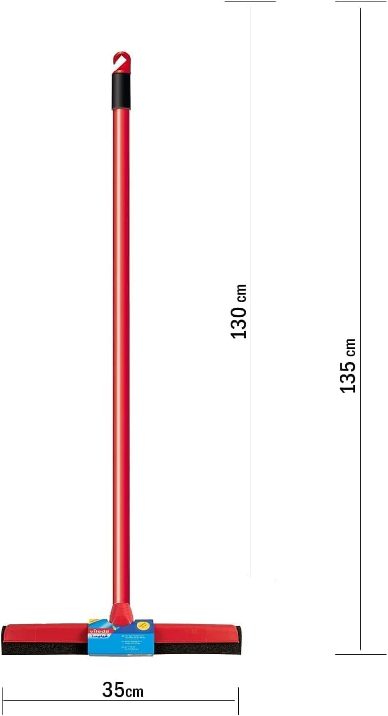 Vileda Floor Wiper Standard 35 CM with a Stick, High water wiping efficiency, Foam, 35 X 5 X 136 Cm - Red