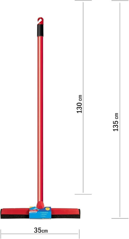 Vileda Floor Wiper Standard 35 CM with a Stick, High water wiping efficiency, Foam, 35 X 5 X 136 Cm - Red