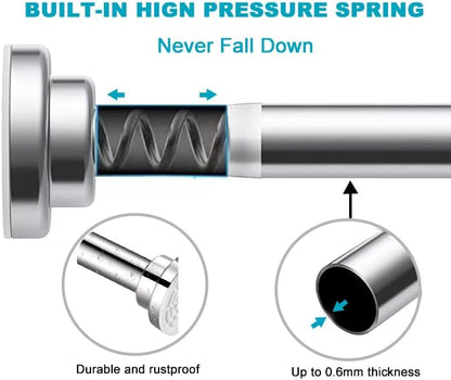 Telescopic Shower Curtain Rod：Never Rust 304 Stainless Steel Tension Spring Curtain Rod - Non-Slip Adjustable Tension Pole –No Drilling Extendable Pole (105-170cm)