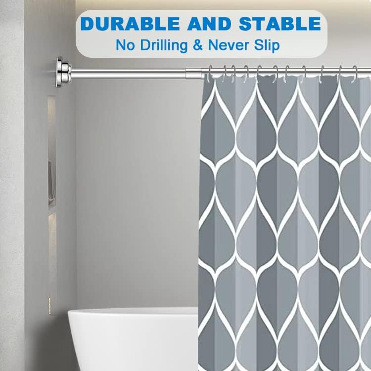 Telescopic Shower Curtain Rod：Never Rust 304 Stainless Steel Tension Spring Curtain Rod - Non-Slip Adjustable Tension Pole –No Drilling Extendable Pole (105-170cm)