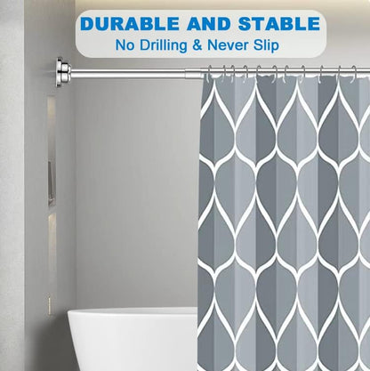 Telescopic Shower Curtain Rod：Never Rust 304 Stainless Steel Tension Spring Curtain Rod - Non-Slip Adjustable Tension Pole –No Drilling Extendable Pole (105-170cm)