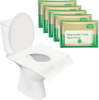 50 Pcs Flushable Paper Toilet Seat Covers for Adults and Kids, Disposable Travel Essential Accessories for Airplane, Road Trips, Camping