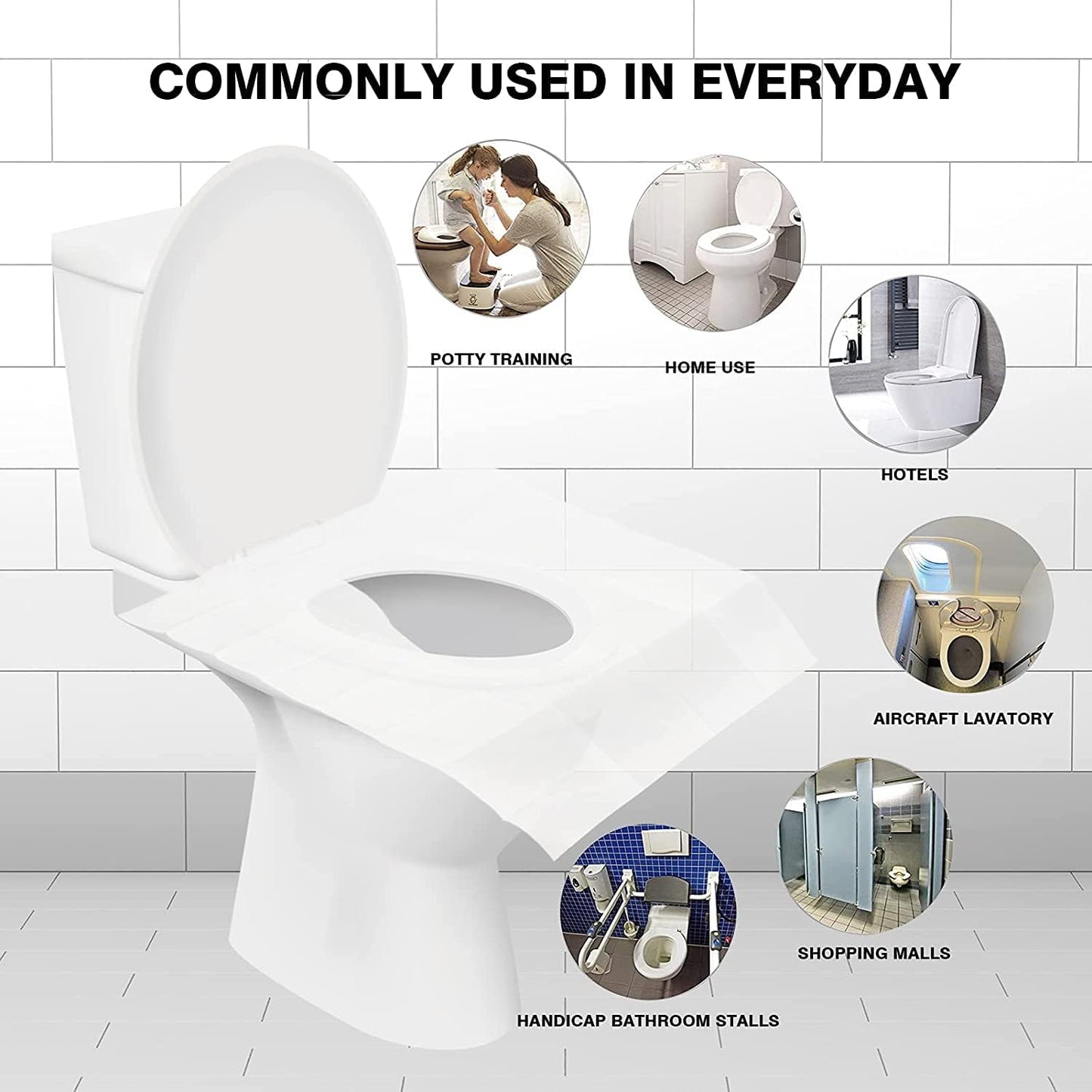 50 Pcs Flushable Paper Toilet Seat Covers for Adults and Kids, Disposable Travel Essential Accessories for Airplane, Road Trips, Camping