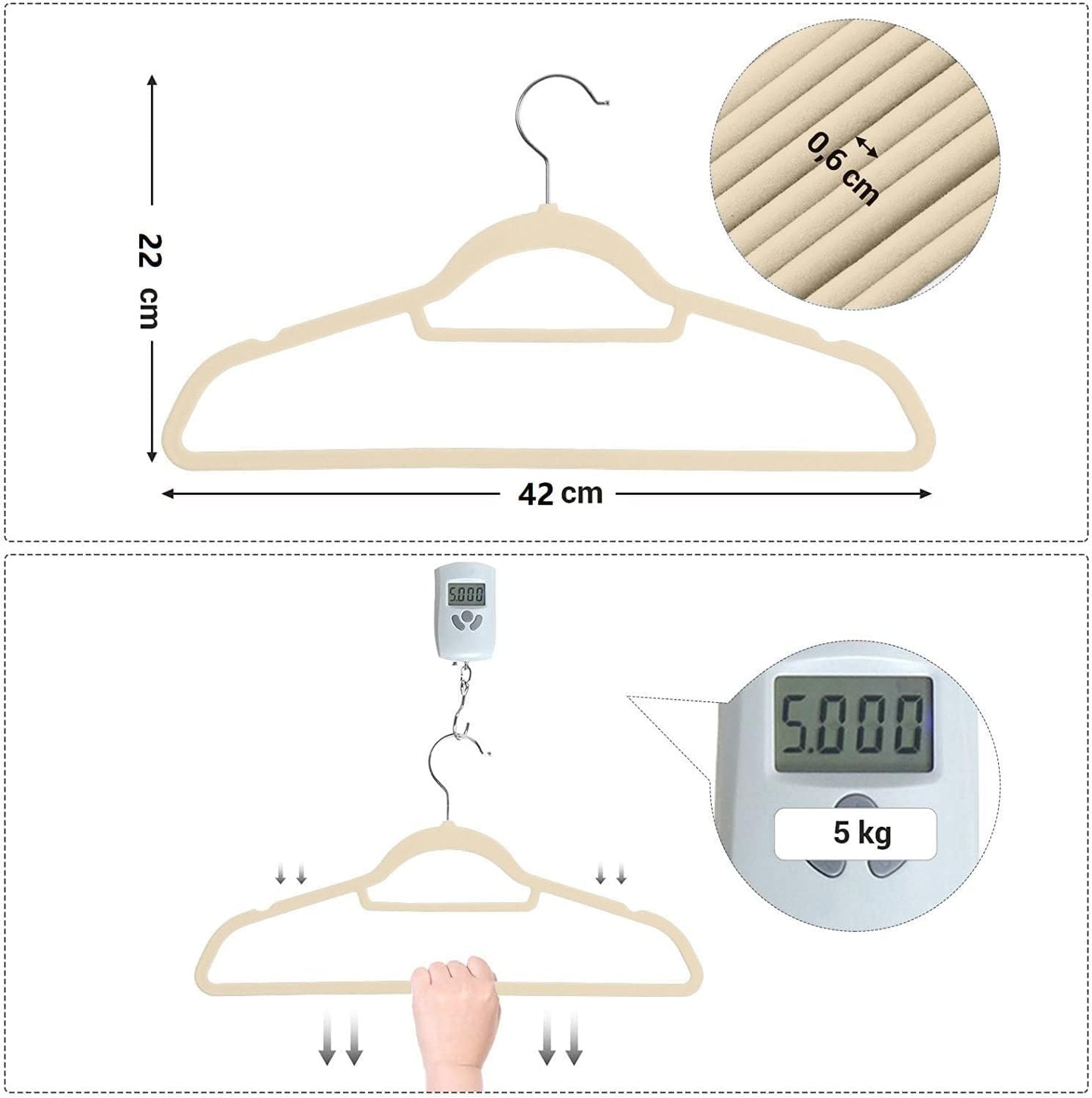 Red Dot Gift®10-Pack Beige Non-Slip Velvet Hangers 42cm With 360 Degree Rotatable Hook - Durable & Slim - Non Slip Hangers for Coat Hangers - Pant Hangers…