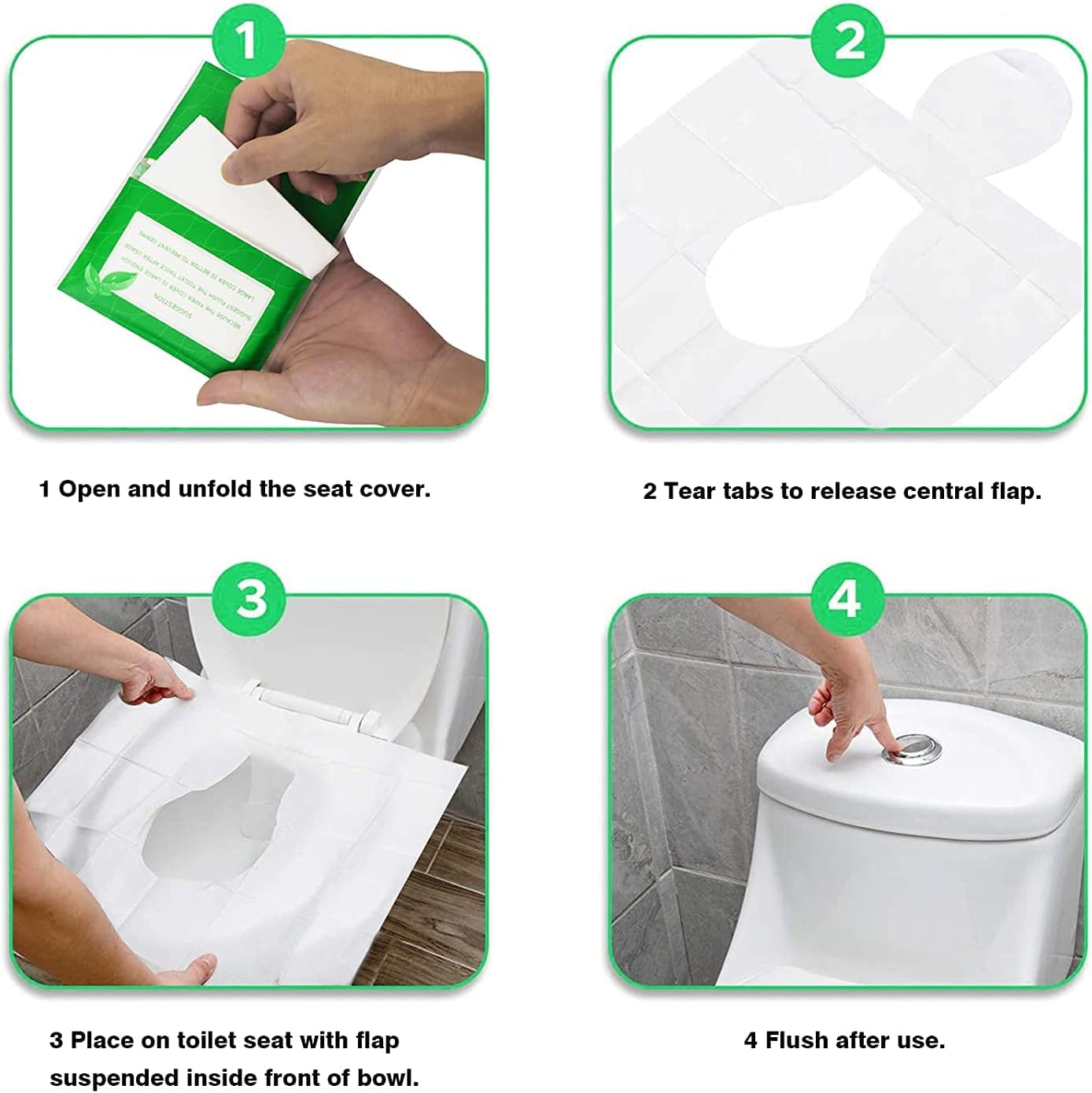 50 Pcs Flushable Paper Toilet Seat Covers for Adults and Kids, Disposable Travel Essential Accessories for Airplane, Road Trips, Camping