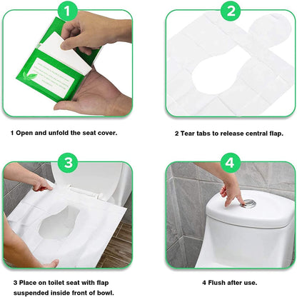 50 Pcs Flushable Paper Toilet Seat Covers for Adults and Kids, Disposable Travel Essential Accessories for Airplane, Road Trips, Camping