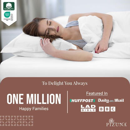 Pizuna Pure Combed Cotton King Fitted Sheet 180x200 cm White, 400 Thread Count Cool Luxury Soft 100% Long Staple Cotton Sateen Weave, 40cm Deep Pocket Bedsheet (Fitted Sheet -1PC)