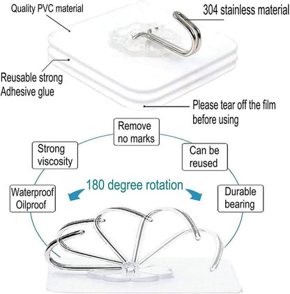 Sky-Touch Adhesive Hooks Heavy Duty Wall Hooks 20Pack 8Kg Max, Self Adhesive Hook