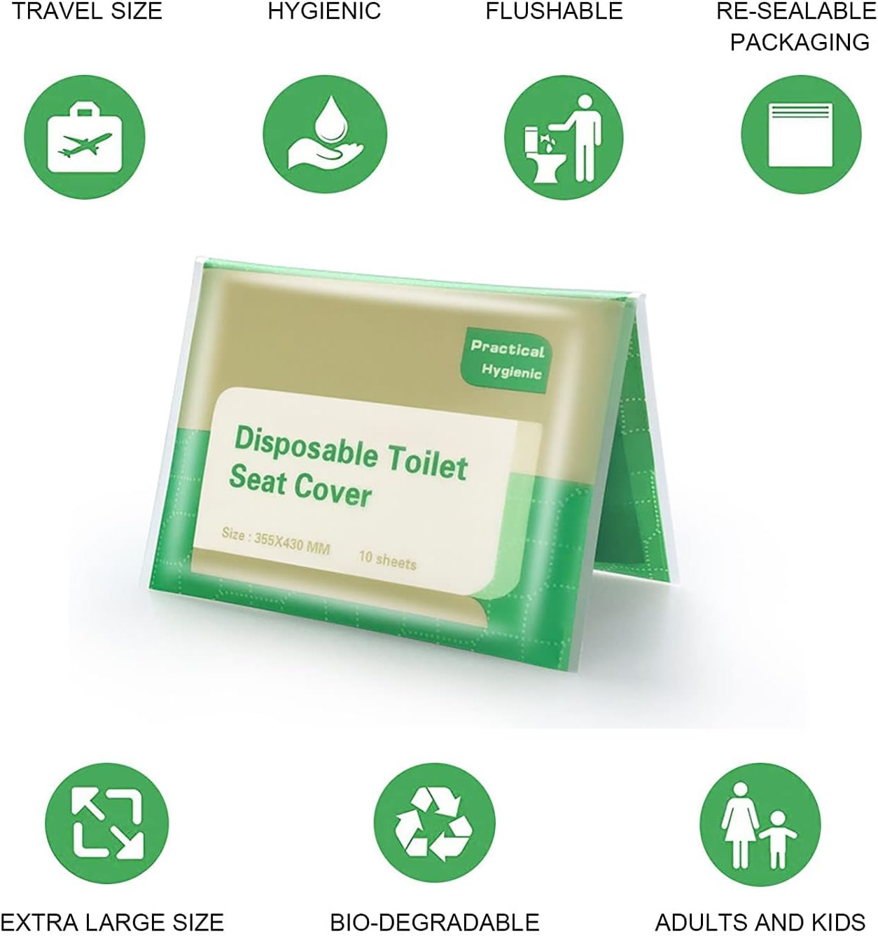 50 Pcs Flushable Paper Toilet Seat Covers for Adults and Kids, Disposable Travel Essential Accessories for Airplane, Road Trips, Camping