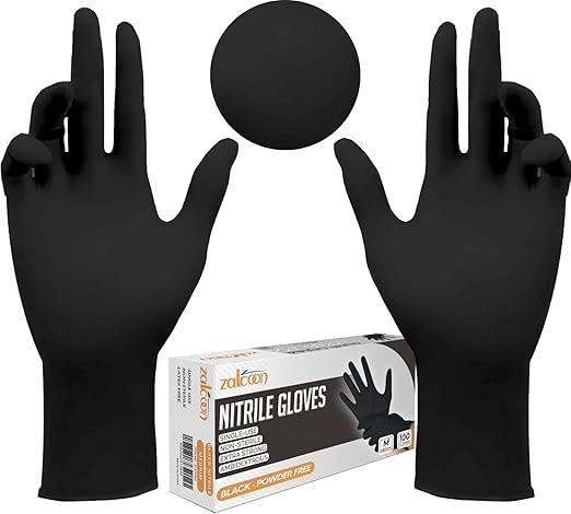 Zalcoon Nitrile Exam Disposable Gloves, Powder Free, Latex Free, Best for Restaurant, Saloon, Kitchen, Cleaning, Food Prep (100 pieces x 1 Pack)