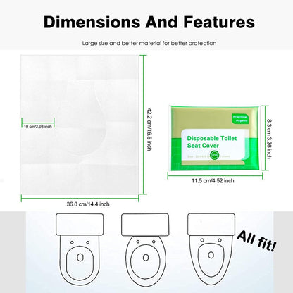 50 Pcs Flushable Paper Toilet Seat Covers for Adults and Kids, Disposable Travel Essential Accessories for Airplane, Road Trips, Camping