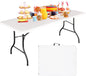 MOMENT Foldable Lightweight Trestle Outdoor Camping Tables, Heavy Duty Plastic Outdoor Folding Picnic Table, Folding Trestle Table For BBQ Party, Folds in Half with Carry Handle, White (180x75cm)