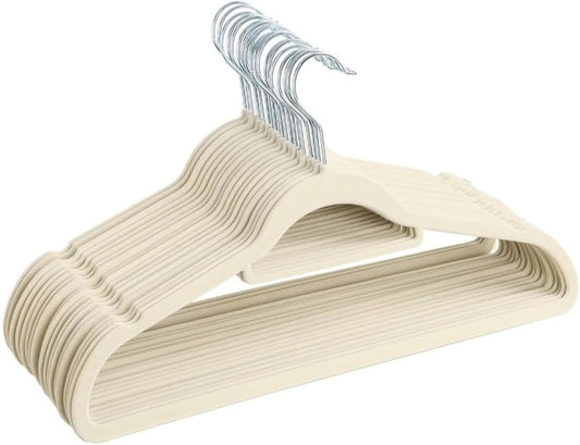 Red Dot Gift®10-Pack Beige Non-Slip Velvet Hangers 42cm With 360 Degree Rotatable Hook - Durable & Slim - Non Slip Hangers for Coat Hangers - Pant Hangers…