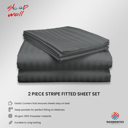 Sleep Well Microfiber Stripe Fitted Sheet with Pillowcase Set - 90x200+17cm (Grey)