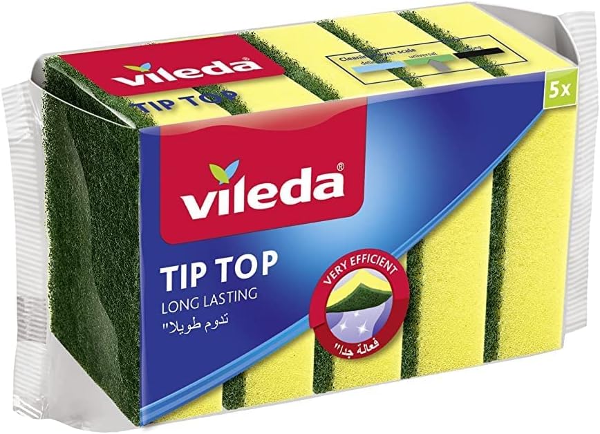 Vileda Tip Top Dish Washing Medium Foam Sponge Scourer 5 Pieces
