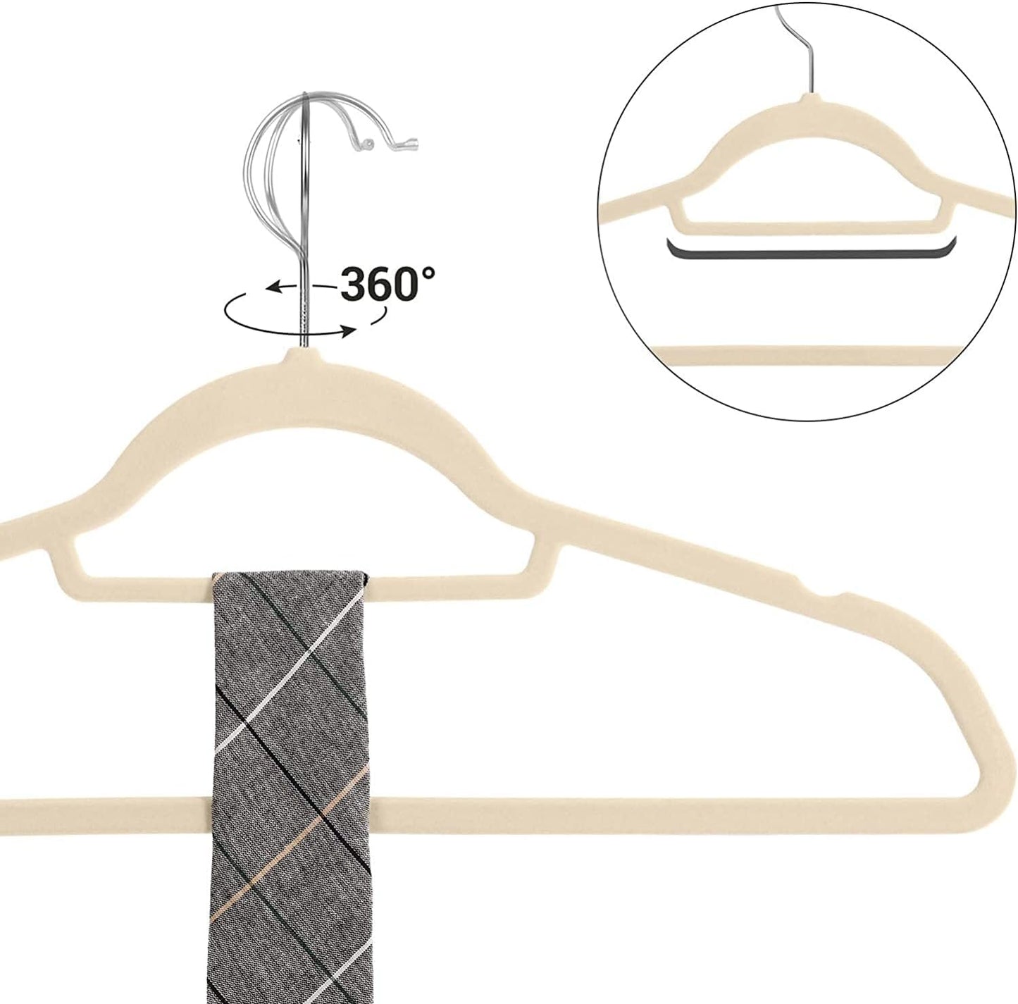 Red Dot Gift®10-Pack Beige Non-Slip Velvet Hangers 42cm With 360 Degree Rotatable Hook - Durable & Slim - Non Slip Hangers for Coat Hangers - Pant Hangers…