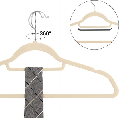 Red Dot Gift®10-Pack Beige Non-Slip Velvet Hangers 42cm With 360 Degree Rotatable Hook - Durable & Slim - Non Slip Hangers for Coat Hangers - Pant Hangers…