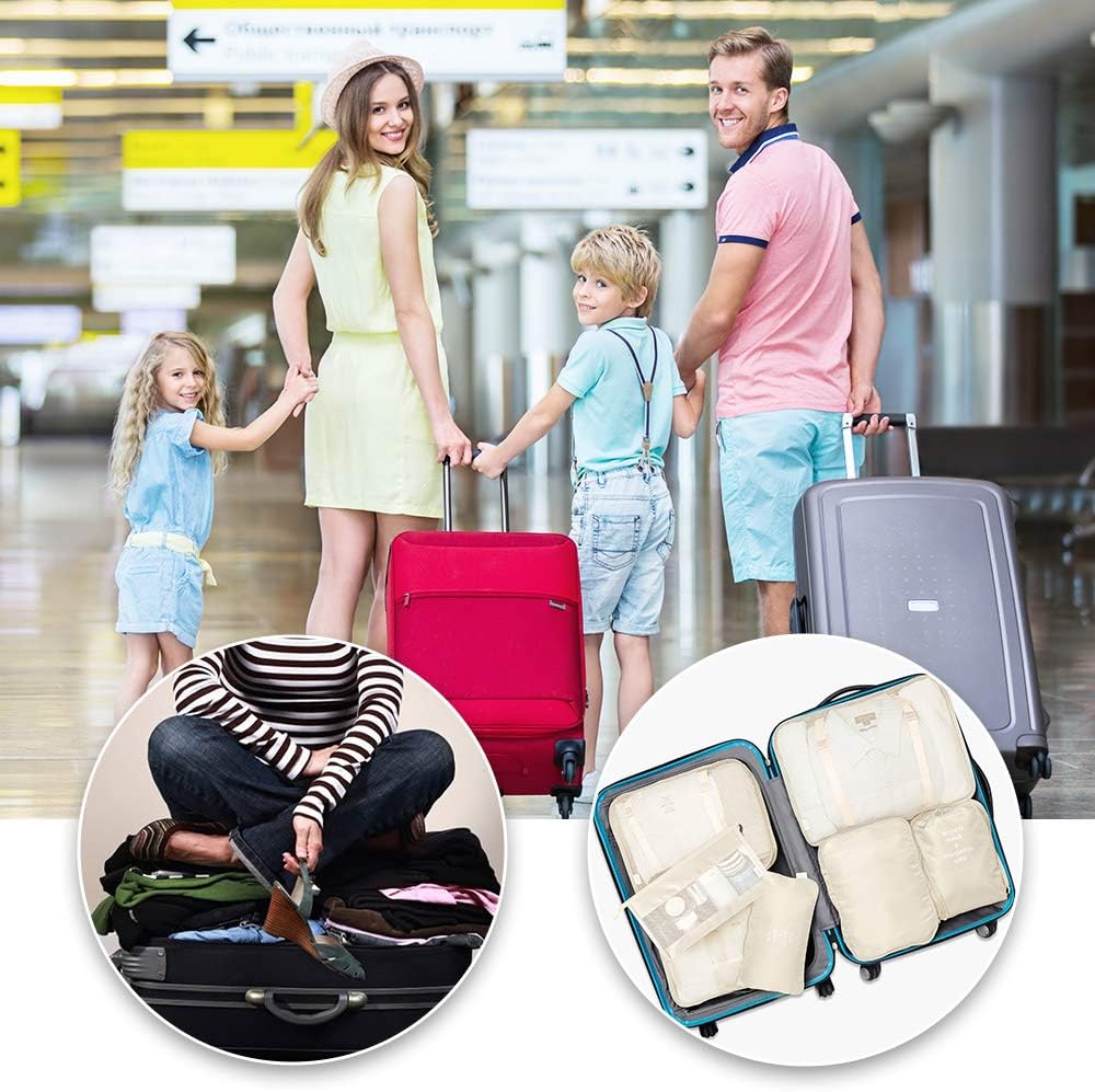 VAGREEZ Travel Luggage Packing Organizers Set with Toiletry Bag, 7 Pieces, Beige