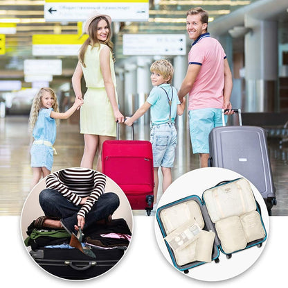 VAGREEZ Travel Luggage Packing Organizers Set with Toiletry Bag, 7 Pieces, Beige
