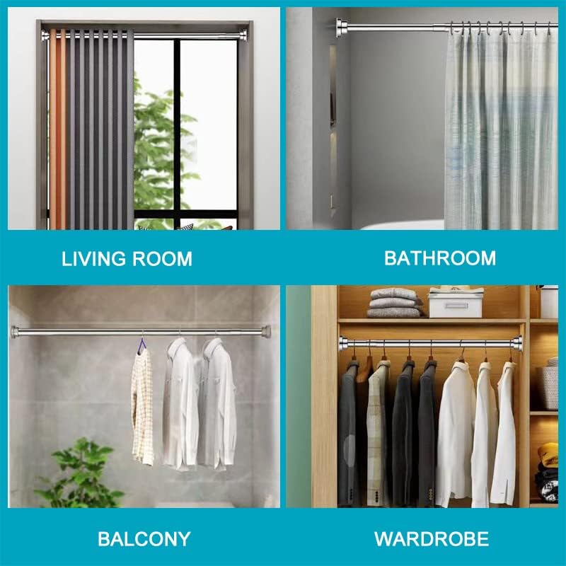 Telescopic Shower Curtain Rod：Never Rust 304 Stainless Steel Tension Spring Curtain Rod - Non-Slip Adjustable Tension Pole –No Drilling Extendable Pole (105-170cm)