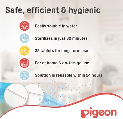 Pigeon Sterilizing Tabs, Safe, Efficient And Hygienic, Rinse Free, Travel Friendly, White