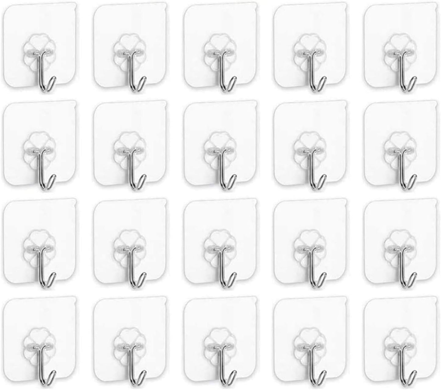 Sky-Touch Adhesive Hooks Heavy Duty Wall Hooks 20Pack 8Kg Max, Self Adhesive Hook