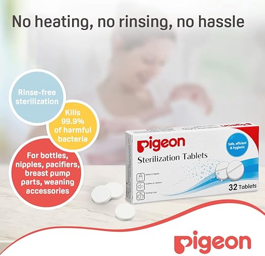 Pigeon Sterilizing Tabs, Safe, Efficient And Hygienic, Rinse Free, Travel Friendly, White