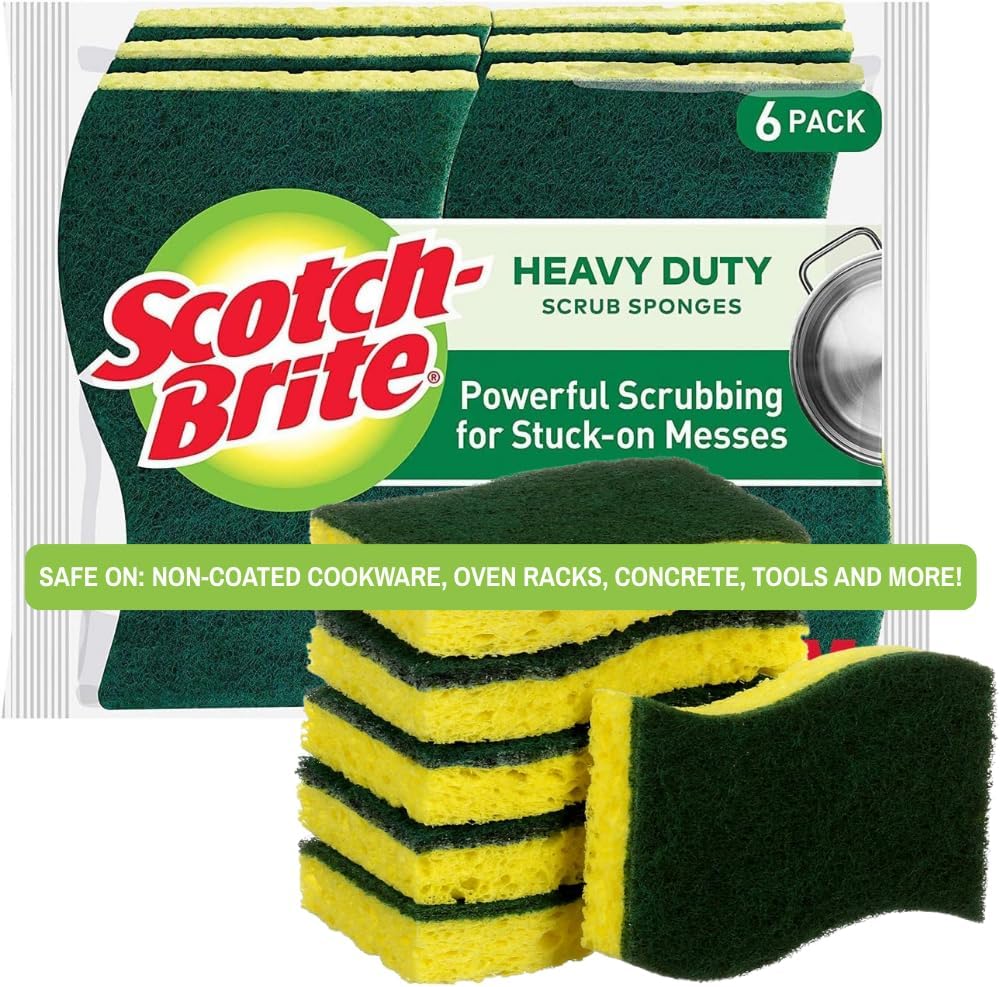Scotch-Brite Heavy Duty Cellulosic Scrub Sponge, 6 units/pack | Kitchen sponge | Dish sponge | Scrub | General Purpose Cleaning | Food Safe | Non-Rusting | Kitchen, Garage, Outdoor