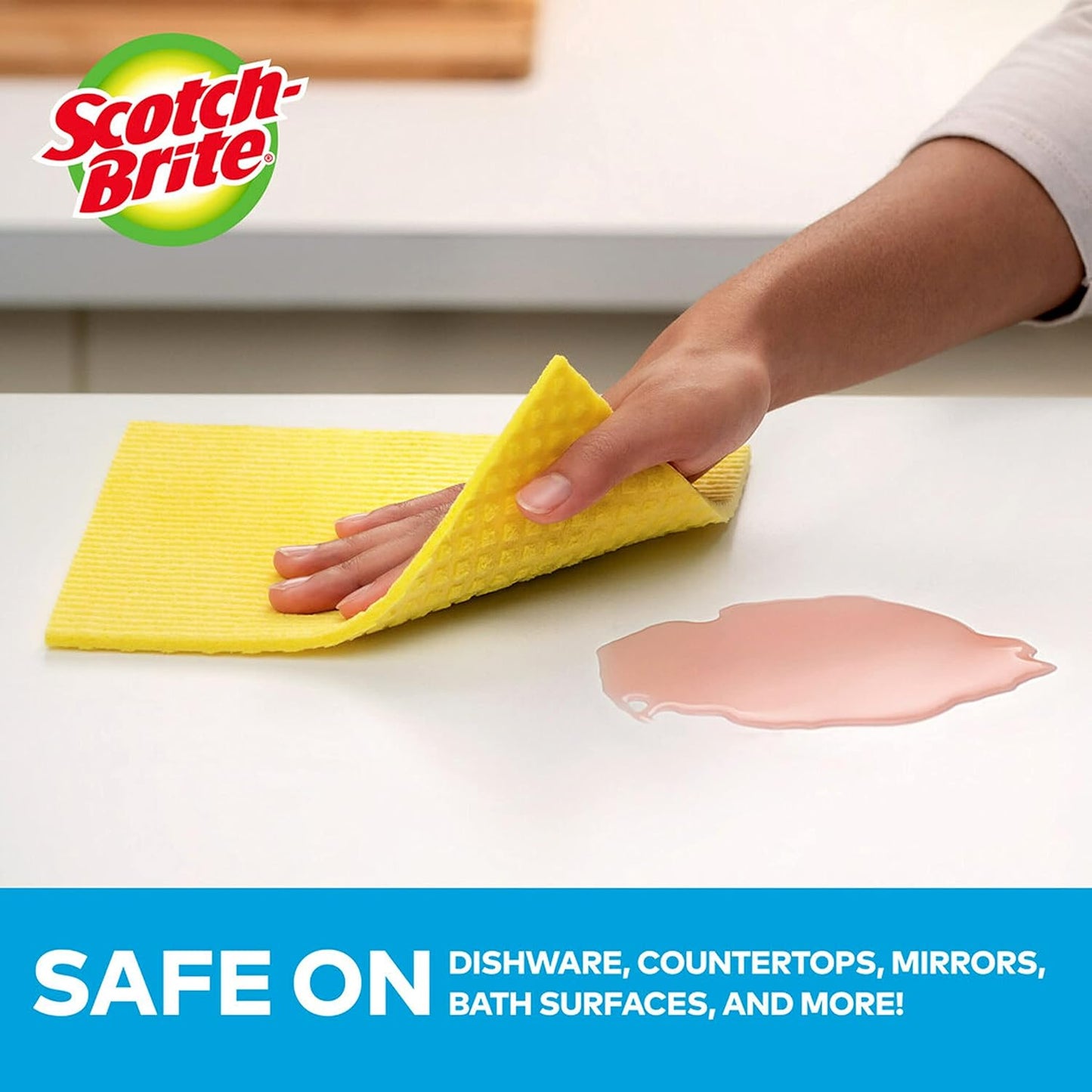 Scotch-Brite Multi-Purpose Sponge Cloth Wipe ULTRA, 4 units (3+1 Free)/pack | Quickly soaks up any liquid | Wipes like a cloth, absorbs like a sponge | Kitchen cloth | Cleaning cloth | Sponge cloth