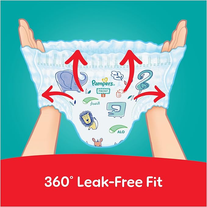 Pampers Rash Protection Pants Diapers, Size 5, 12-18kg, +50% Aloe Vera Lotion, 360° Leak-Free Fit for up to 100% Leakage Protection, Giga Box, 210 Count