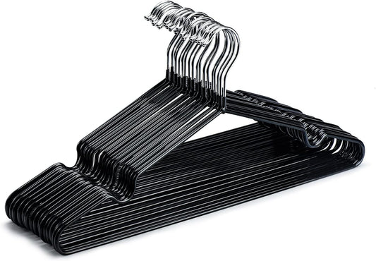 HOUSE DAY Metal Hangers Plastic Hangers 10 Pack - Black Shirt Hangers for Clothes Space Saving Clothes Hangers Rubber Coat Hangers for Adult Heavy Duty Hangers Strong Anti-Slip Hangers Wire Hangers