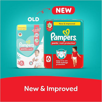 Pampers Rash Protection Pants Diapers, Size 6, 16+kg, +50% Aloe Vera Lotion, 360° Leak-Free Fit for up to 100% Leakage Protection, Giga Box, 168 Count