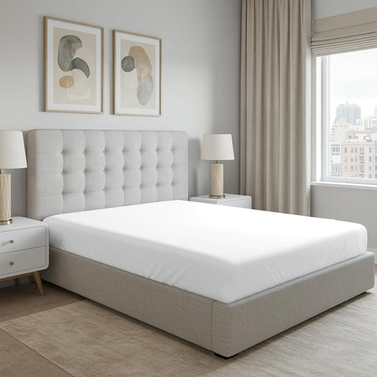 Pizuna Pure Combed Cotton King Fitted Sheet 180x200 cm White, 400 Thread Count Cool Luxury Soft 100% Long Staple Cotton Sateen Weave, 40cm Deep Pocket Bedsheet (Fitted Sheet -1PC)