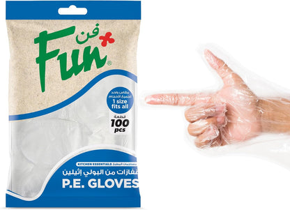 Fun, The Indispensable Disposable P.E Gloves, Clear, One Size Fits All, Pack Of 100
