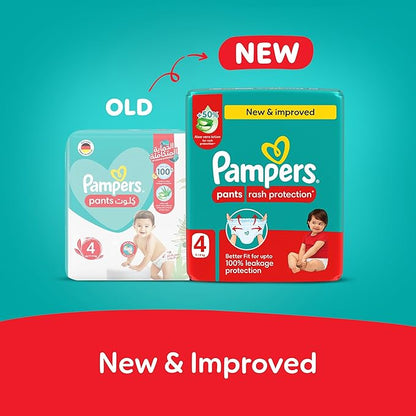 Pampers Rash Protection Pants Diapers, Size 4, 9-14kg, +50% Aloe Vera Lotion, 360° Leak-Free Fit for up to 100% Leakage Protection, Giant Pack, 136 Count