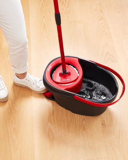 Vileda Easy Wring & Clean spin mop & bucket set with foot pedal | Vileda |3-Piece Handle 130 cm |Floor mop with spinning wringer | Turbo Refill 100% Microfibre mop head |