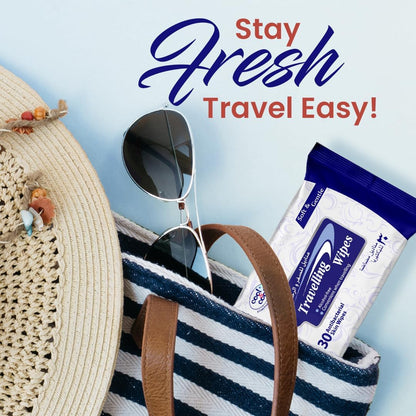 Cool & Cool Travelling Wipes - 30's (Pack of 3) - Convenient for Travel,Antibacterial Skin Wipes with Vitamin E,Aloe Vera Gel & Herb Extract,Alcohol-Free,Soft & Gentle - 90 Wipes