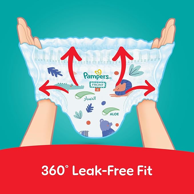 Pampers Rash Protection Pants Diapers, Size 4, 9-14kg, +50% Aloe Vera Lotion, 360° Leak-Free Fit for up to 100% Leakage Protection, Giant Pack, 136 Count