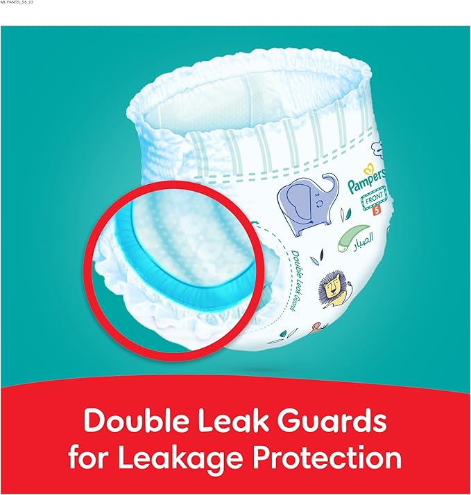 Pampers Rash Protection Pants Diapers, Size 5, 12-18kg, +50% Aloe Vera Lotion, 360° Leak-Free Fit for up to 100% Leakage Protection, Giga Box, 210 Count