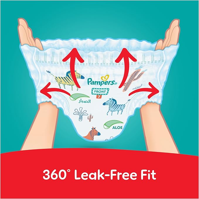 Pampers Rash Protection Pants Diapers, Size 7, 17+kg, +50% Aloe Vera Lotion, 360° Leak-Free Fit for up to 100% Leakage Protection, Giga Box, 144 Count