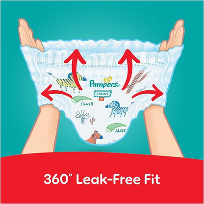 Pampers Rash Protection Pants Diapers, Size 7, 17+kg, +50% Aloe Vera Lotion, 360° Leak-Free Fit for up to 100% Leakage Protection, Giga Box, 144 Count