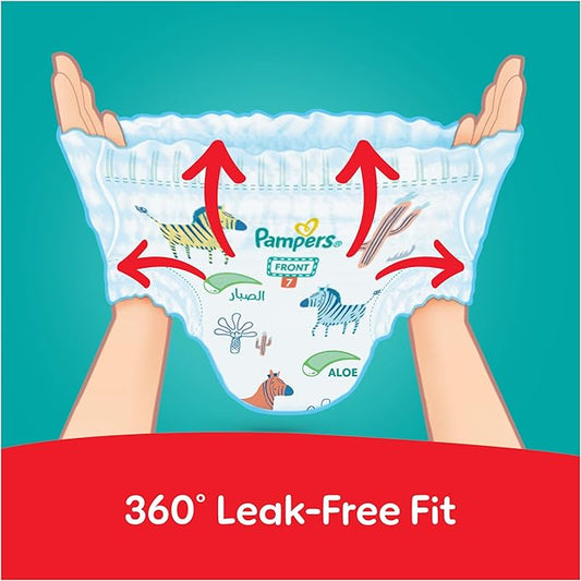 Pampers Rash Protection Pants Diapers, Size 7, 17+kg, +50% Aloe Vera Lotion, 360° Leak-Free Fit for up to 100% Leakage Protection, Giga Box, 144 Count
