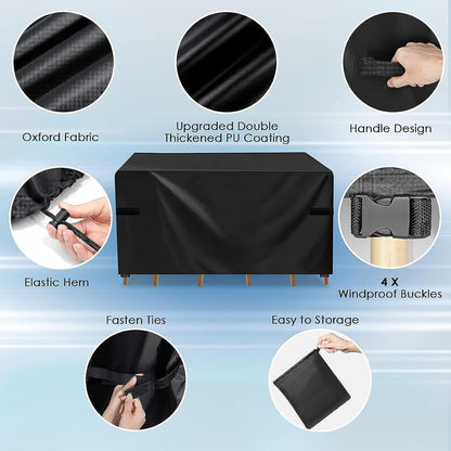 SKY-TOUCH Patio Furniture Cover 250x200cm, Garden Furniture Set Cover Waterproof, Outdoor Table and Chair Set Covers, Heavy Duty Oxford Fabric Furniture Covers Dust Proof Anti-UV