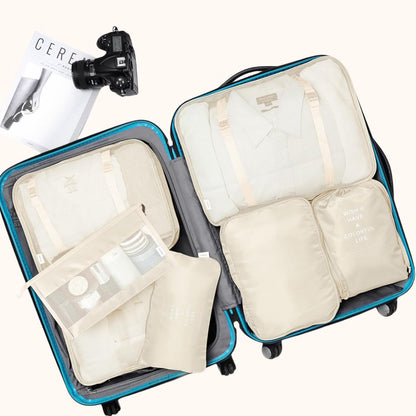 VAGREEZ Travel Luggage Packing Organizers Set with Toiletry Bag, 7 Pieces, Beige