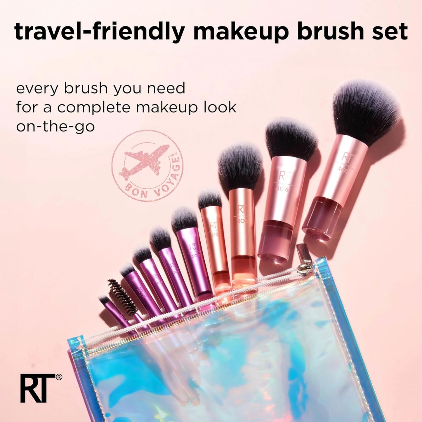 Real Technique Travel Fanstasy Mini Brush Kit, Makeup Brushes, Mini Sized Brushes, Perfect For Travel or On The Go, 10 Piece Set, Purple