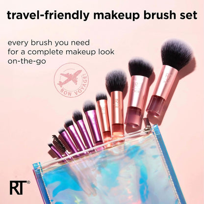 Real Technique Travel Fanstasy Mini Brush Kit, Makeup Brushes, Mini Sized Brushes, Perfect For Travel or On The Go, 10 Piece Set, Purple